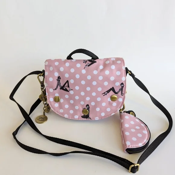 IZAK Pink Zazie Dots Flap Crossbody Bag, Coin Purse and Key Chain - Picture 2 of 15